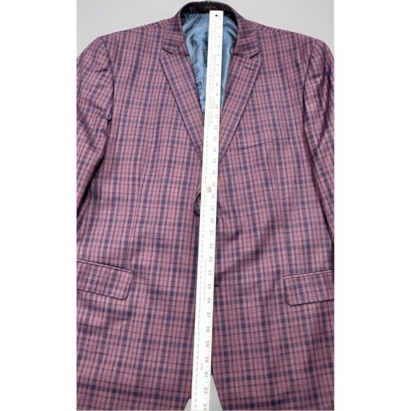 ZeGarie Men’s 48L Burgundy/Navy 100% Wool Windowpane Plaid Blazer Sport Jacket - Picture 8 of 14